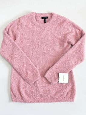 NWT Ellen Tracy Eyelash Knit Sweater Pink Crew Neck Women's Medium